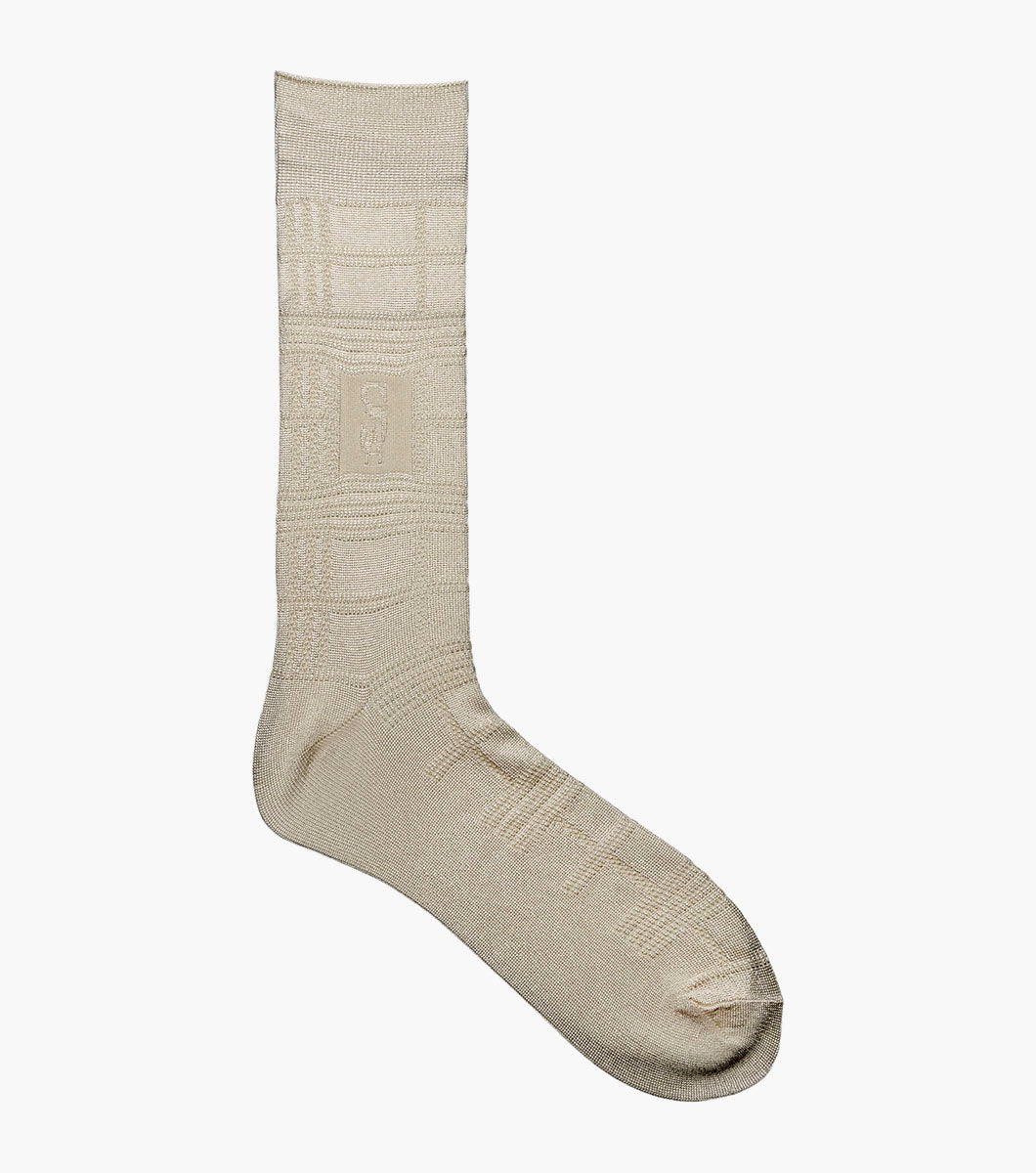 Stacy Adams Tonal Plaid Men's Crew Dress Socks Men’s Socks - Ivory