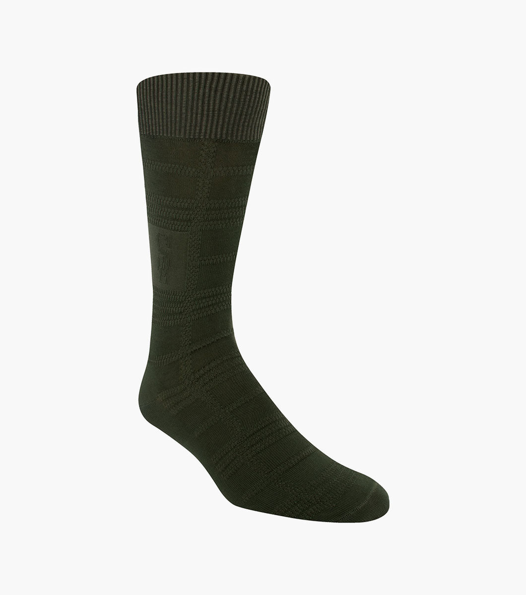Stacy Adams Tonal Plaid Men's Crew Dress Socks Men’s Socks - Olive