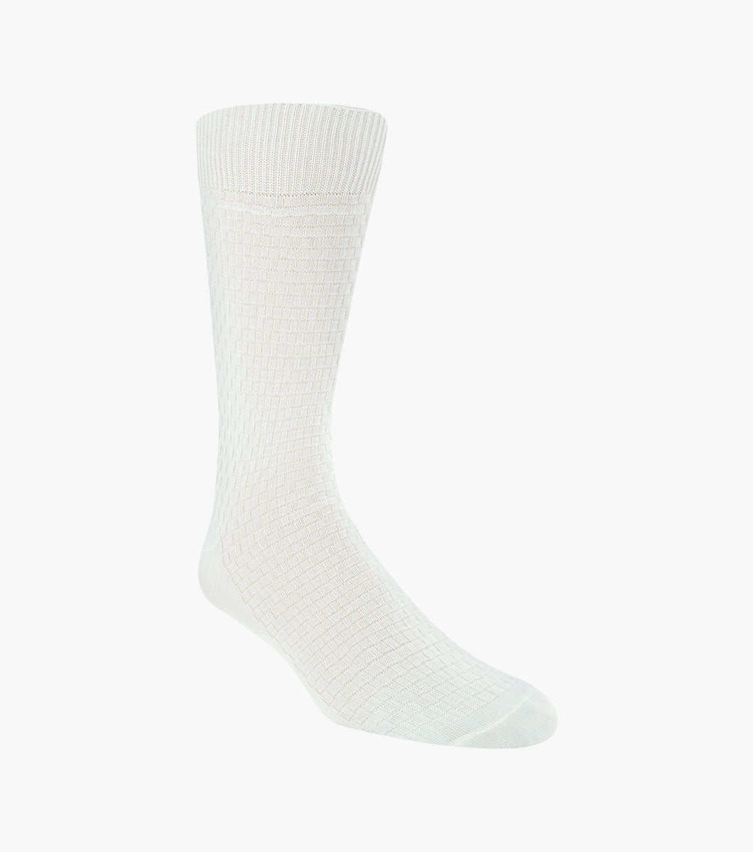 Stacy Adams Basket Weave Men's Crew Dress Socks Men’s Socks - White