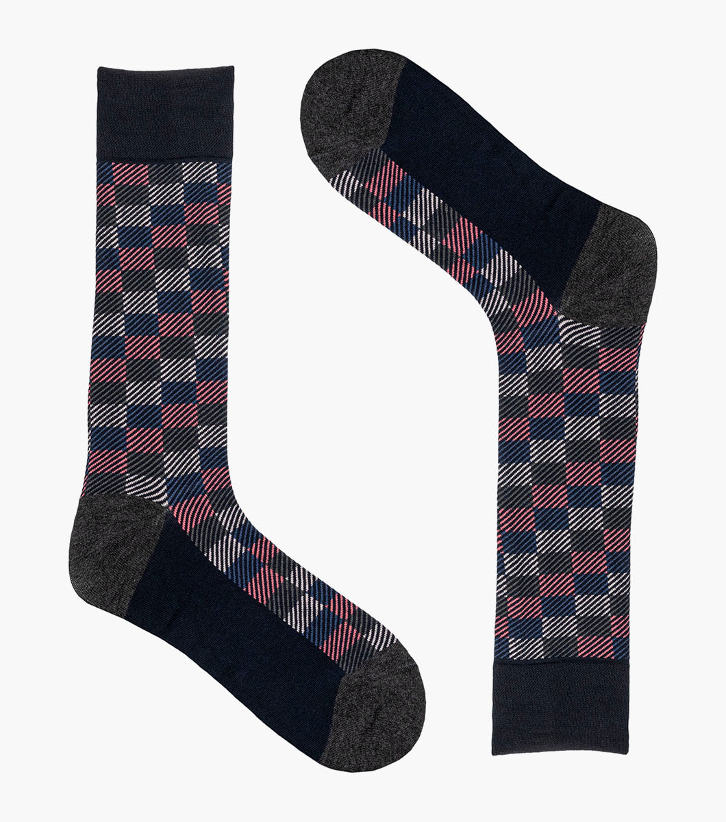 Stacy Adams Checked Herringbone Men's Crew Dress Socks Men’s Socks - Gray Multi