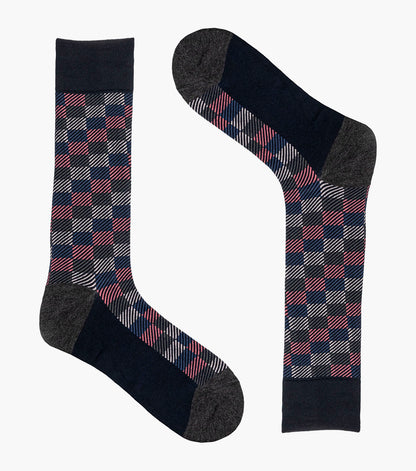 Stacy Adams Checked Herringbone Men's Crew Dress Socks Men’s Socks - Gray Multi