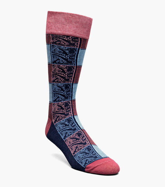 Stacy Adams Checkered Paisley Men's Crew Dress Socks Men’s Socks - Pink