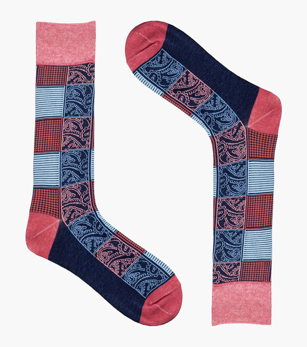 Stacy Adams Checkered Paisley Men's Crew Dress Socks Men’s Socks - Pink