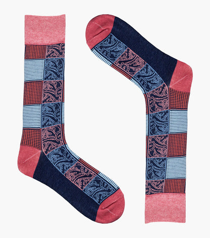 Stacy Adams Checkered Paisley Men's Crew Dress Socks Men’s Socks - Pink