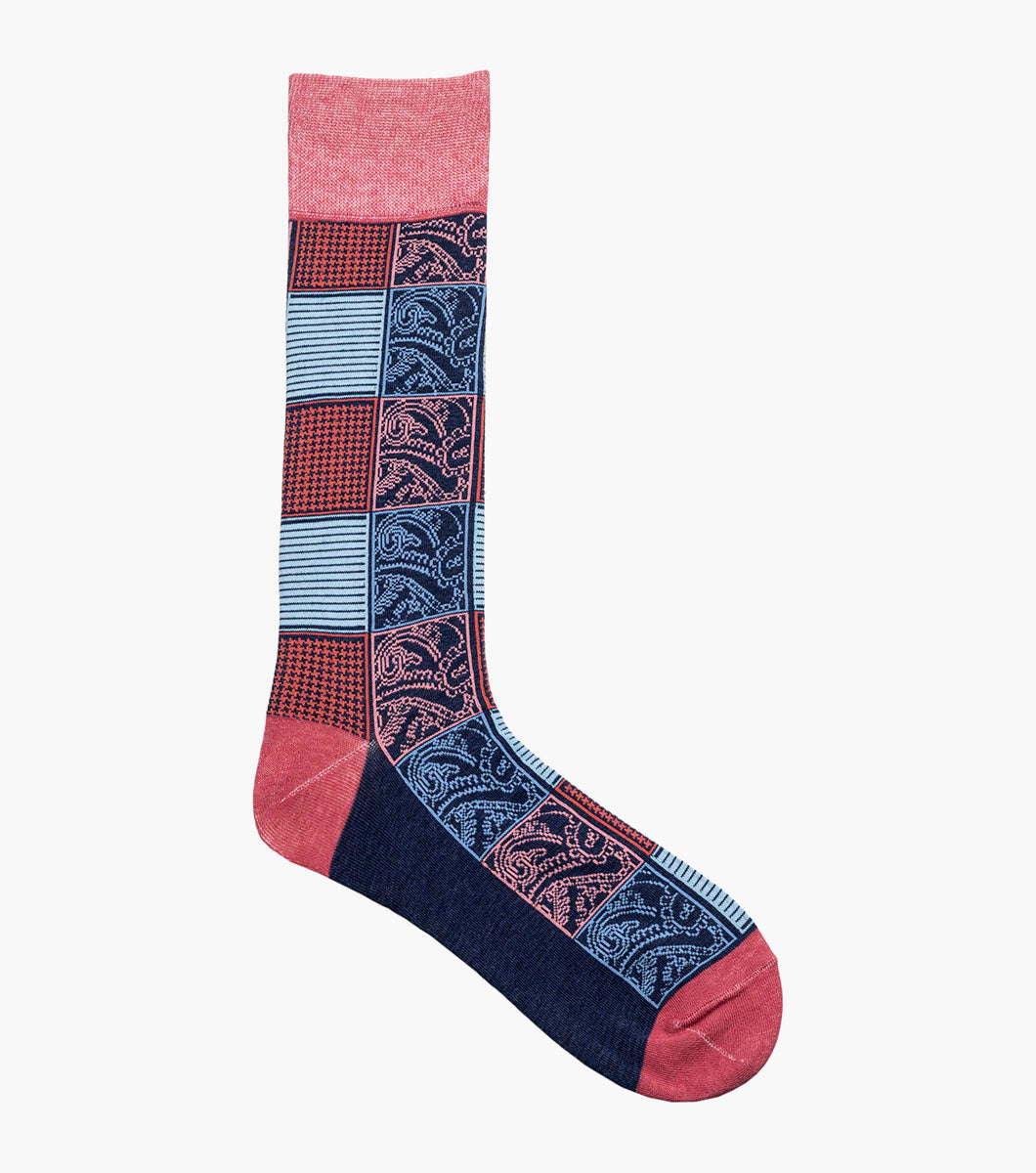 Stacy Adams Checkered Paisley Men's Crew Dress Socks Men’s Socks - Pink