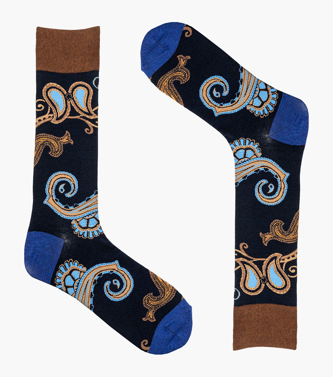 Stacy Adams Pop of Paisley Men's Crew Dress Socks Men’s Socks - Navy