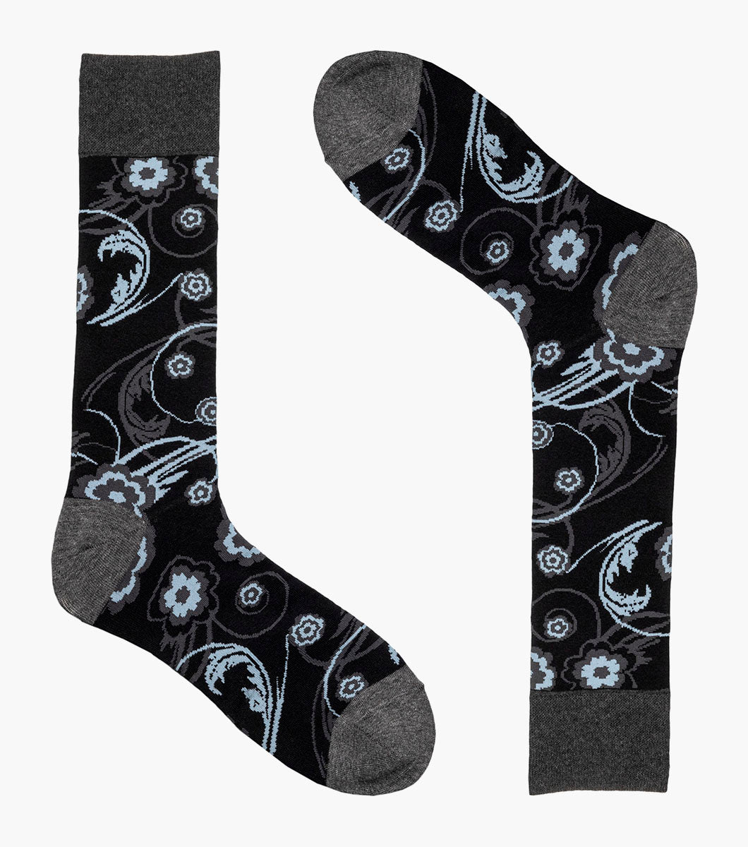 Stacy Adams Bright Floral Men's Crew Dress Socks Men’s Socks - Black/Gray