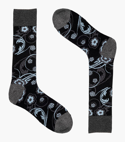 Stacy Adams Bright Floral Men's Crew Dress Socks Men’s Socks - Black/Gray