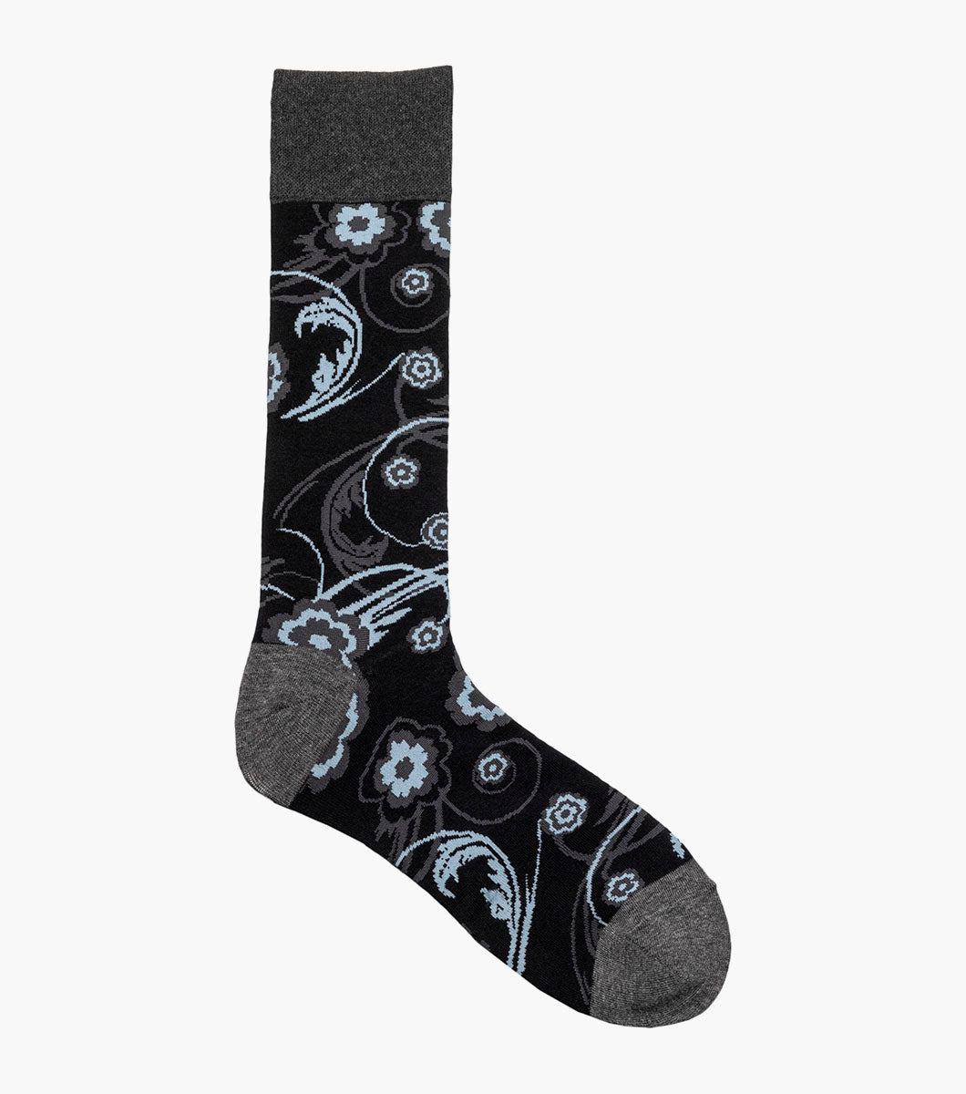 Stacy Adams Bright Floral Men's Crew Dress Socks Men’s Socks - Black/Gray