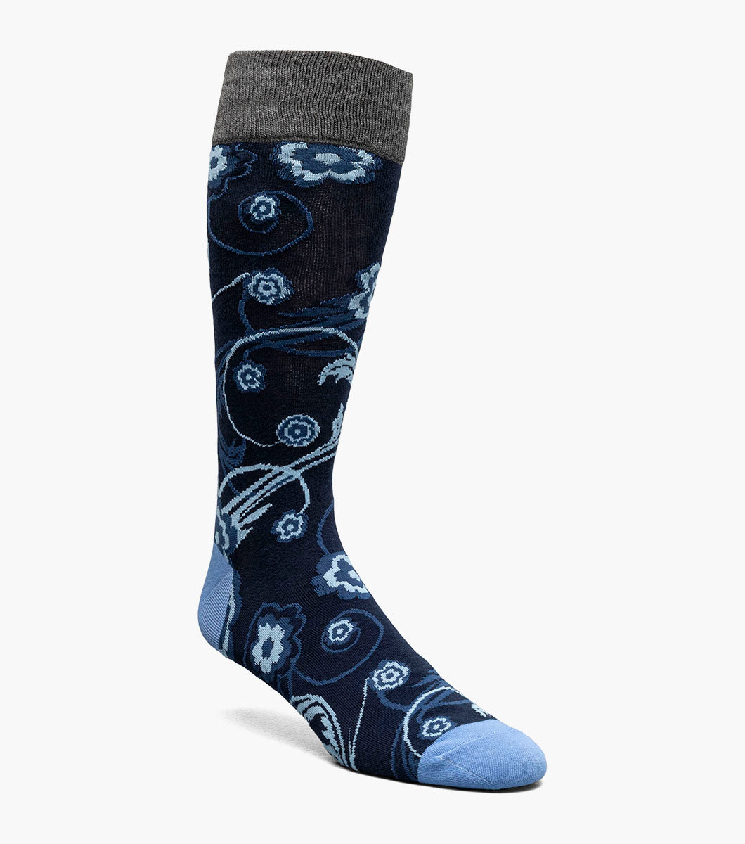 Stacy Adams Bright Floral Men's Crew Dress Socks Men’s Socks - Navy