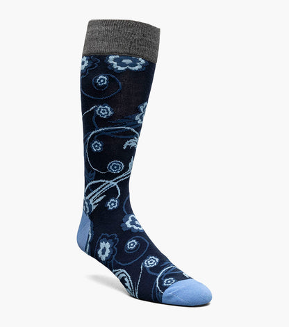 Stacy Adams Bright Floral Men's Crew Dress Socks Men’s Socks - Navy