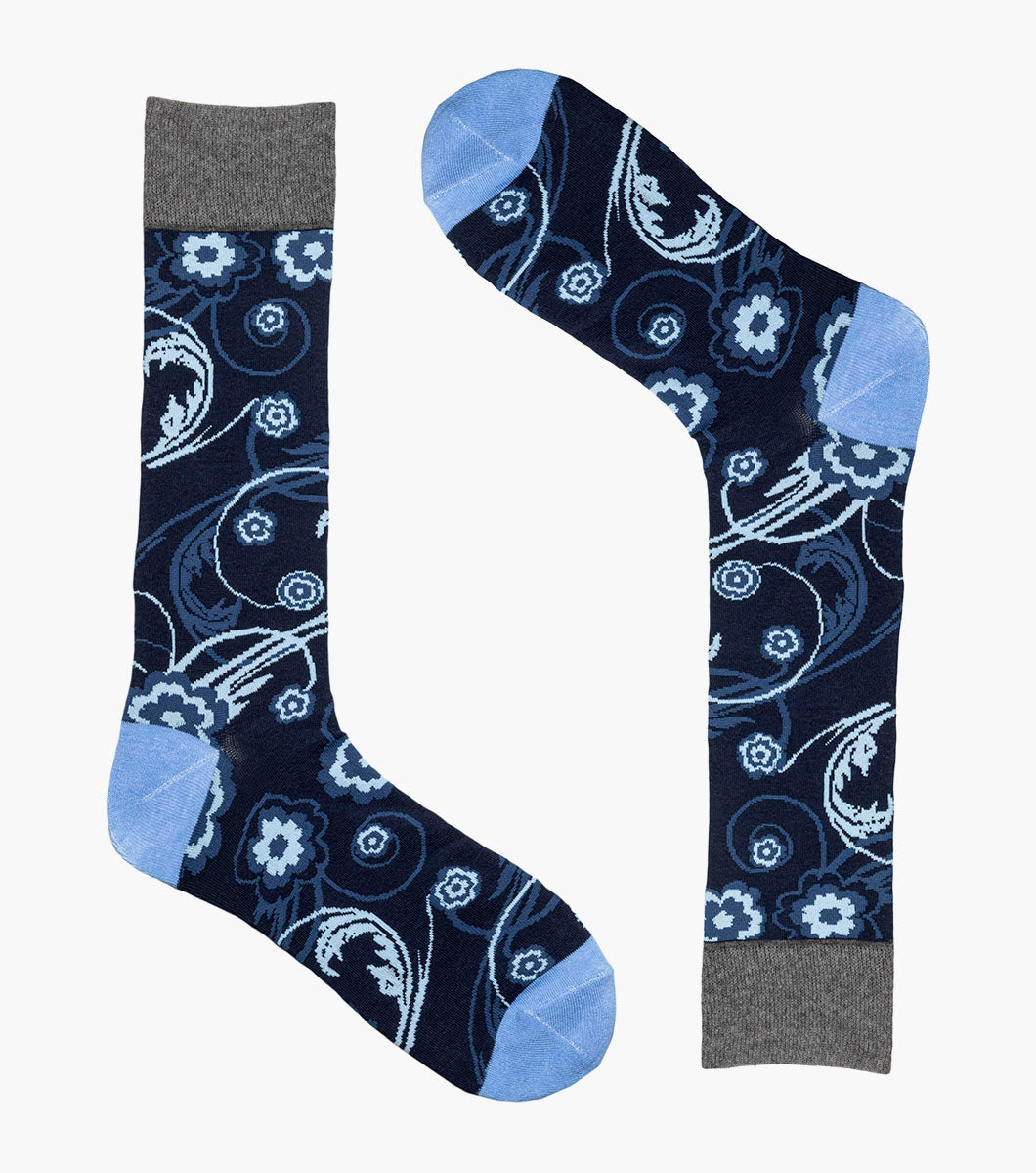 Stacy Adams Bright Floral Men's Crew Dress Socks Men’s Socks - Navy