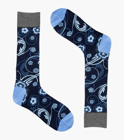 Stacy Adams Bright Floral Men's Crew Dress Socks Men’s Socks - Navy