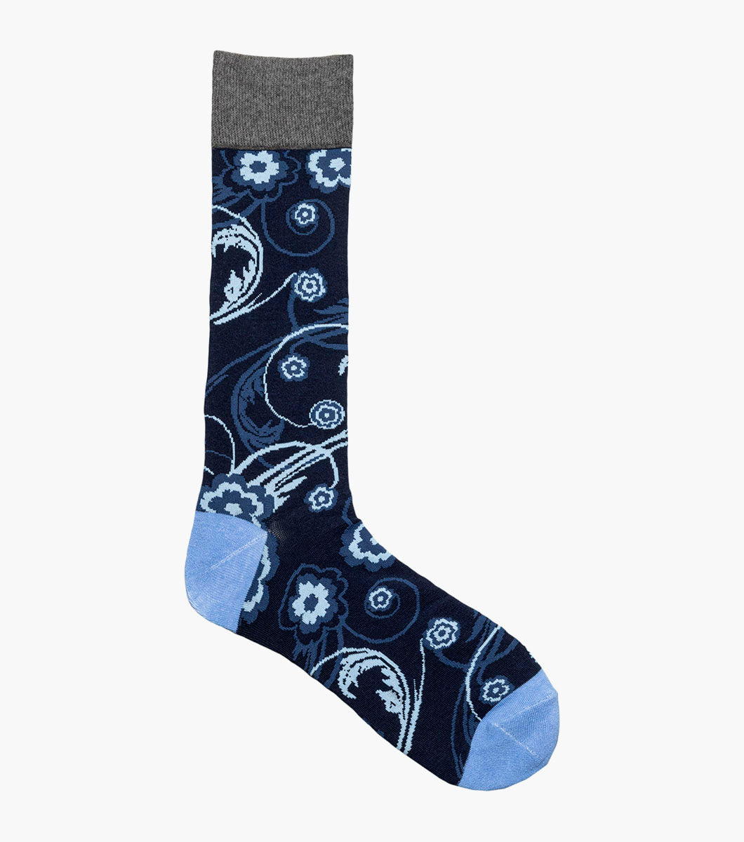Stacy Adams Bright Floral Men's Crew Dress Socks Men’s Socks - Navy