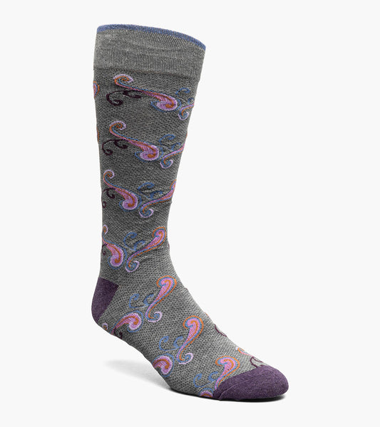 Stacy Adams Cool Paisley Men's Crew Dress Socks Men’s Socks - Light Gray Multi