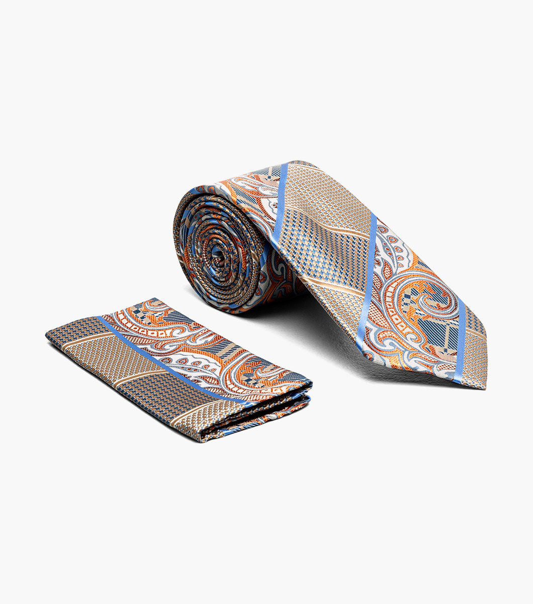 Stacy Adams Leonel Tie & Hanky Set Men’s Ties - Brown Multi