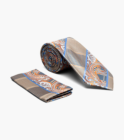 Stacy Adams Leonel Tie & Hanky Set Men’s Ties - Brown Multi