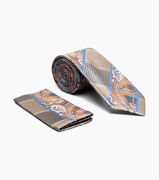 Stacy Adams Leonel Tie & Hanky Set Men’s Ties - Brown Multi